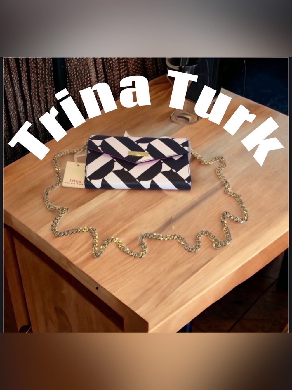 Trina Turk White & Black White & Black Geo Print w/Chain Strap Crossbody NWT